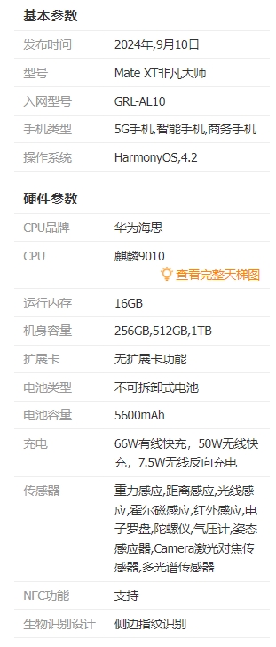 《华为》Huawei Mate XT非凡大师配置参数介绍